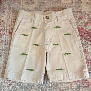 The Beaufort Bonnet Company Khaki Shorts with Green Crocodile Embroidery